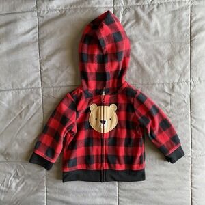 Child Of Mine Carters 3-6 Month Fleece Buffalo Red Black Long Sleeve Jacket Bear